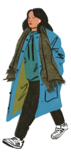 Illustration girl blue coat